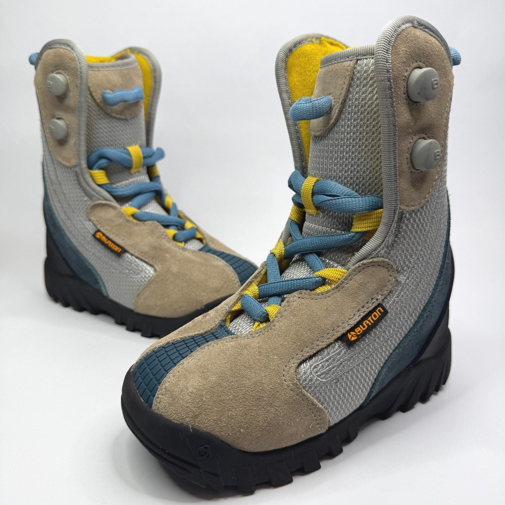 Burton Moto Snowboard Boots Kids 2 Grey Blue Yellow Lace Up